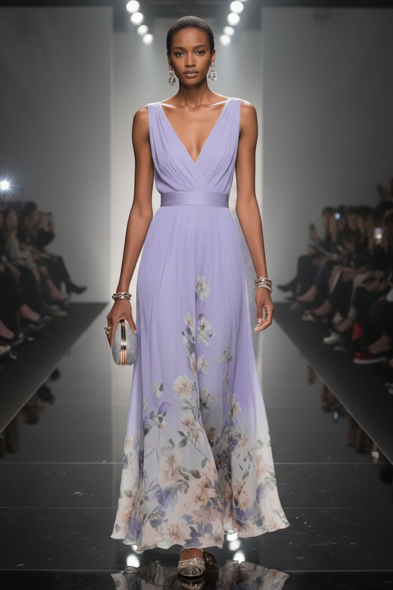 Lilou Soft Floral Chiffon V-Neck Maxi Dress