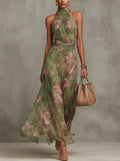 Calla Breezy Floral Halter Chiffon Maxi Dress