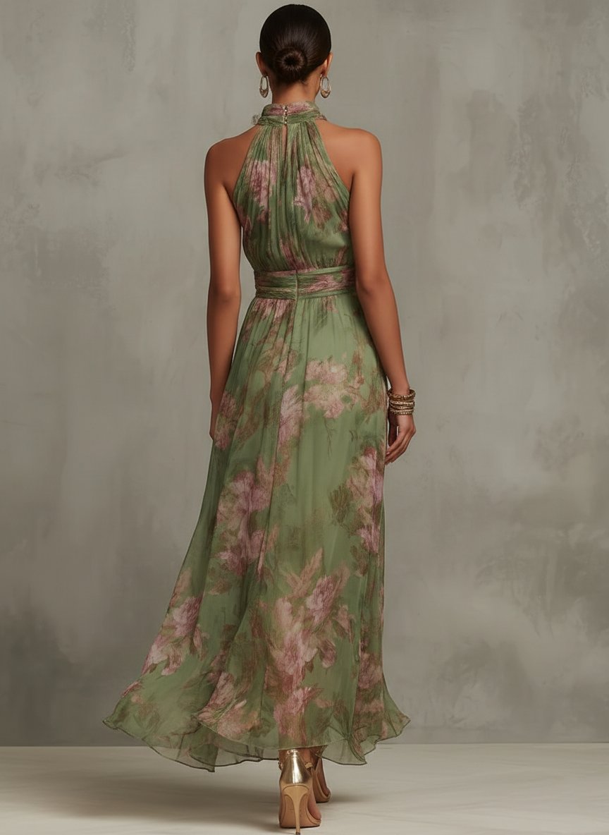 Calla Breezy Floral Halter Chiffon Maxi Dress