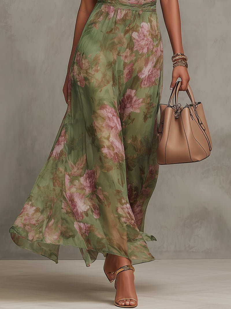 Calla Breezy Floral Halter Chiffon Maxi Dress