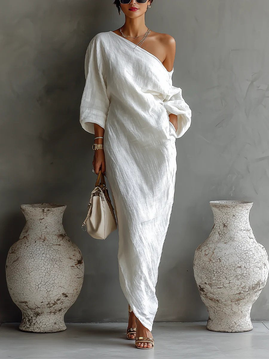 Ines Relaxed Off-Shoulder Linen Maxi Dress