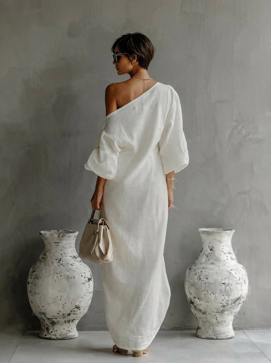 Ines Relaxed Off-Shoulder Linen Maxi Dress