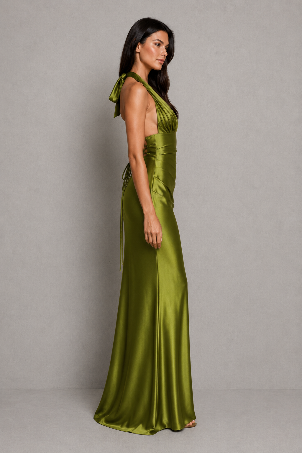 Vera Elegant Satin Halter Maxi Dress with Corset Bodice