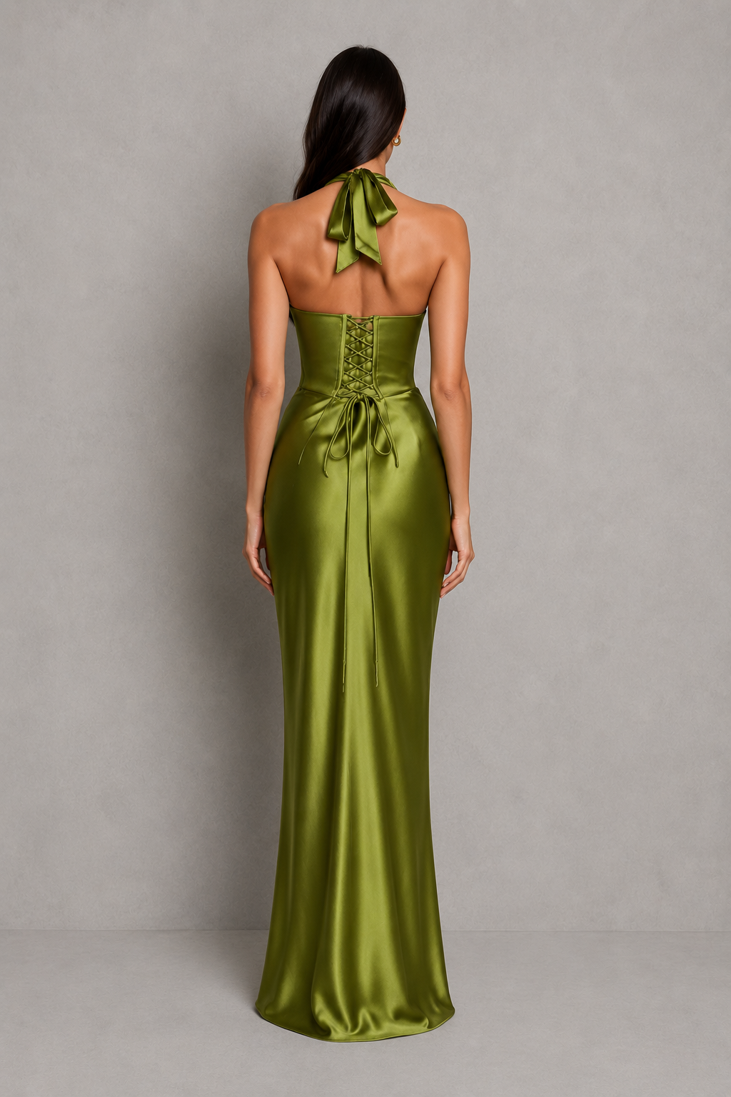 Vera Elegant Satin Halter Maxi Dress with Corset Bodice