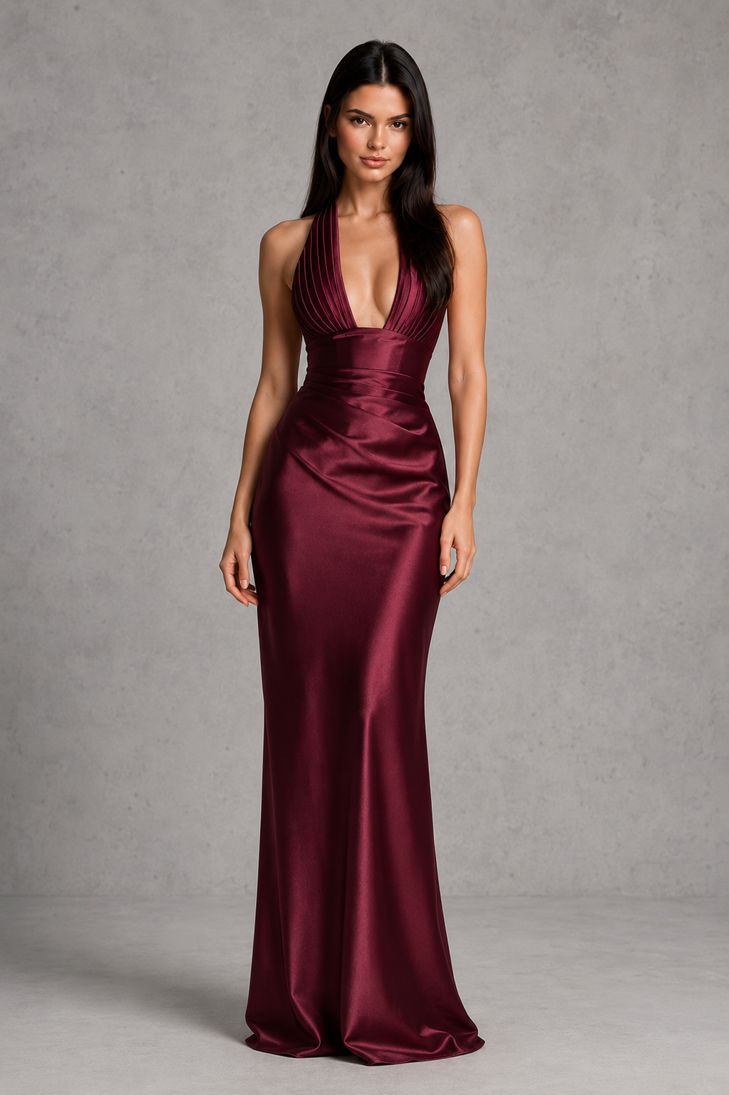 Vera Elegant Satin Halter Maxi Dress with Corset Bodice