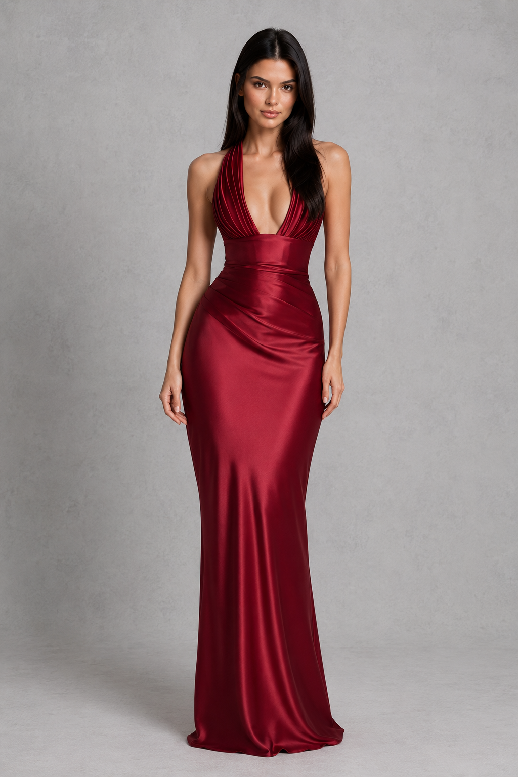 Vera Elegant Satin Halter Maxi Dress with Corset Bodice