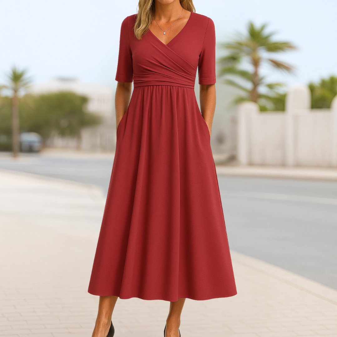 Phoebe Flattering Cross-Over A-Line Midi Dress