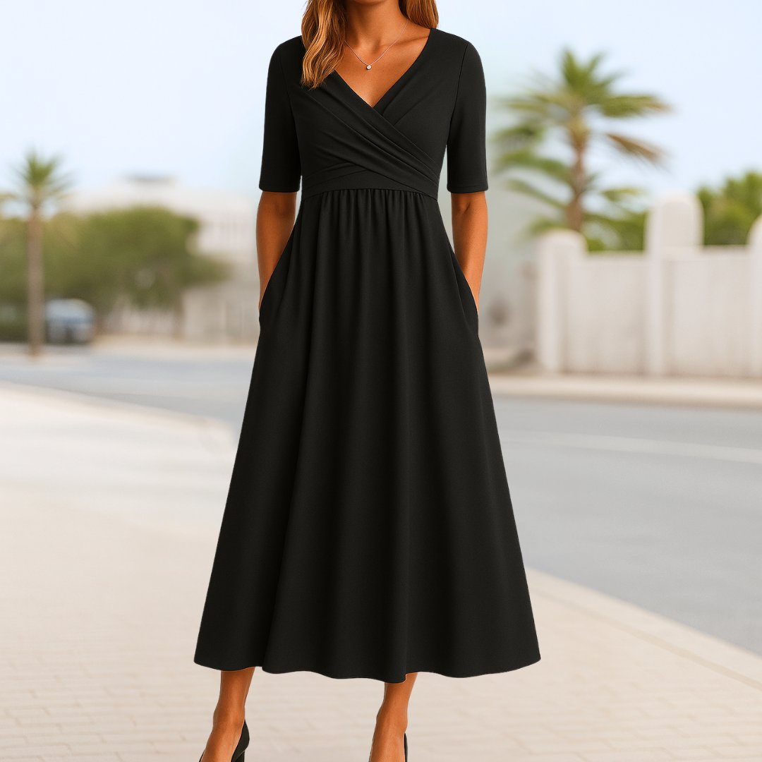 Phoebe Flattering Cross-Over A-Line Midi Dress