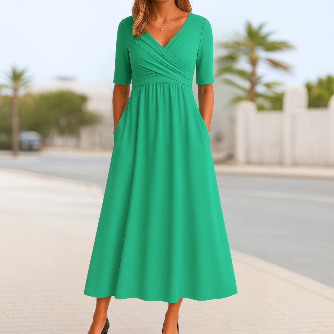 Phoebe Flattering Cross-Over A-Line Midi Dress