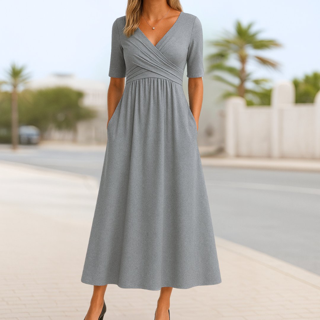 Phoebe Flattering Cross-Over A-Line Midi Dress