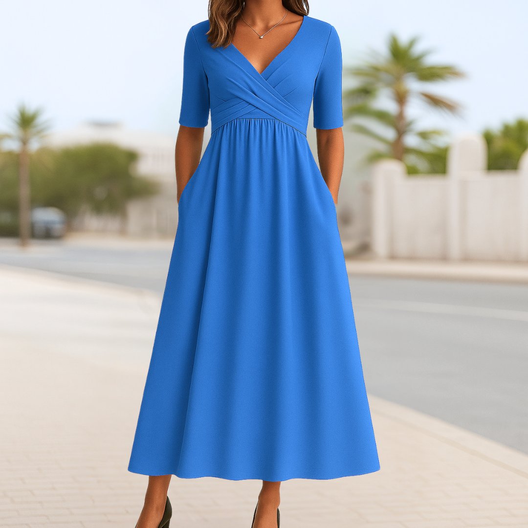 Phoebe Flattering Cross-Over A-Line Midi Dress