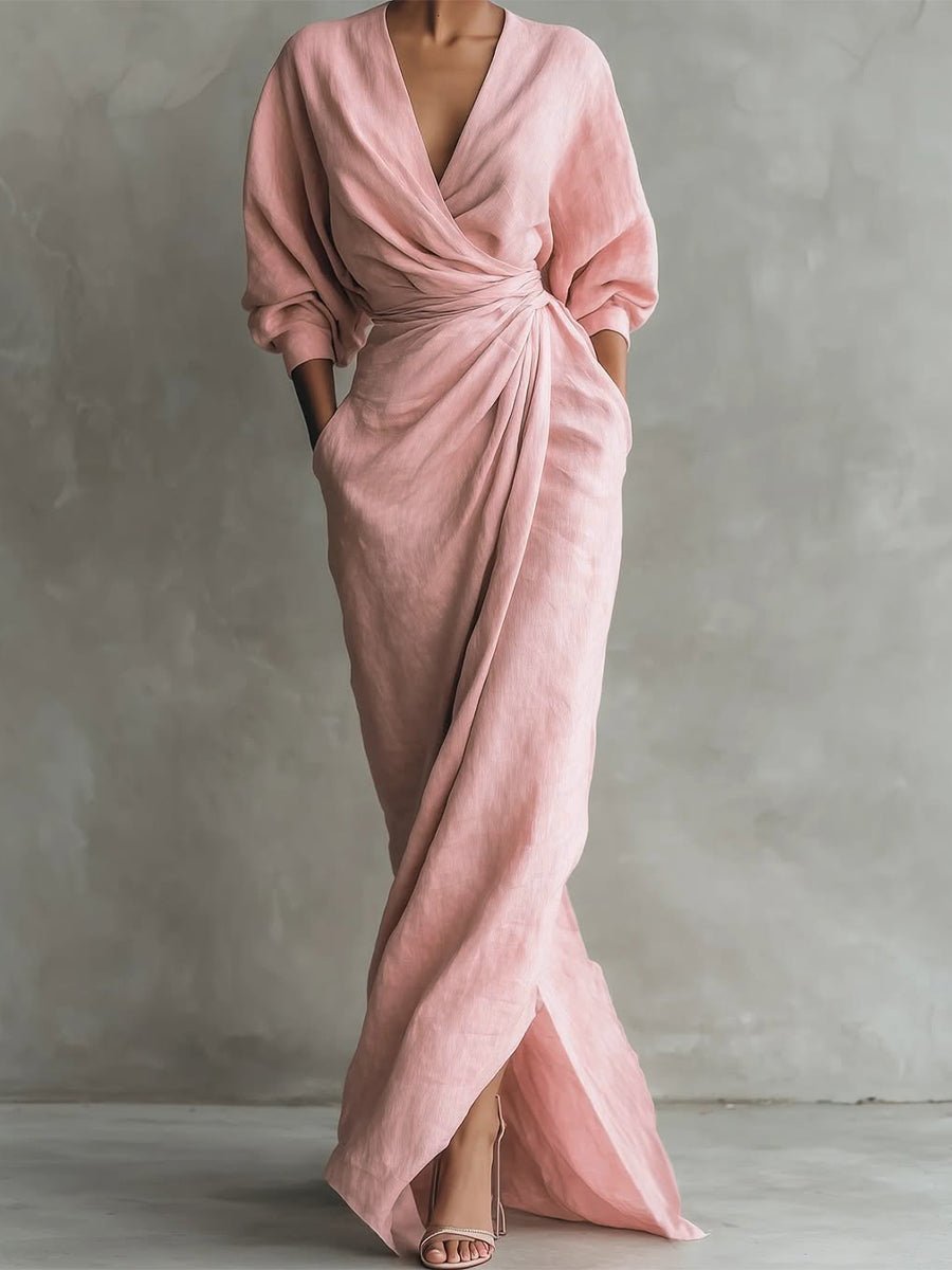 Celia Effortless Wrap Maxi Dress with 3/4 Sleeves