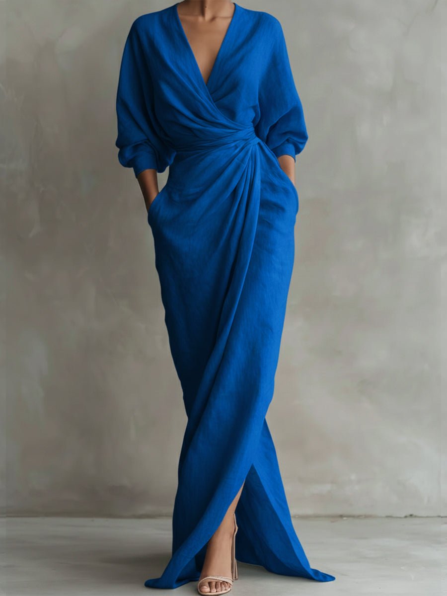 Celia Effortless Wrap Maxi Dress with 3/4 Sleeves