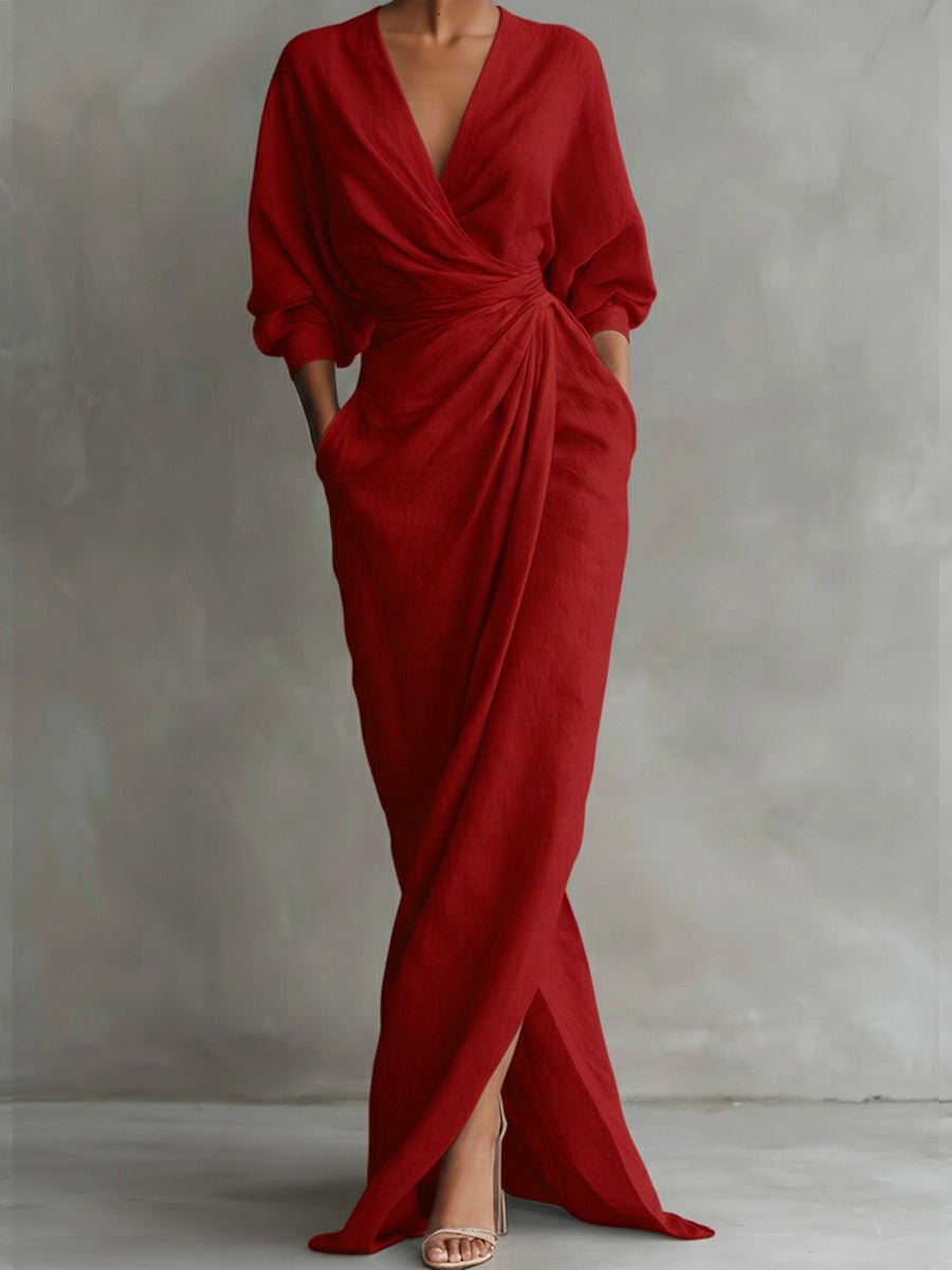 Celia Effortless Wrap Maxi Dress with 3/4 Sleeves