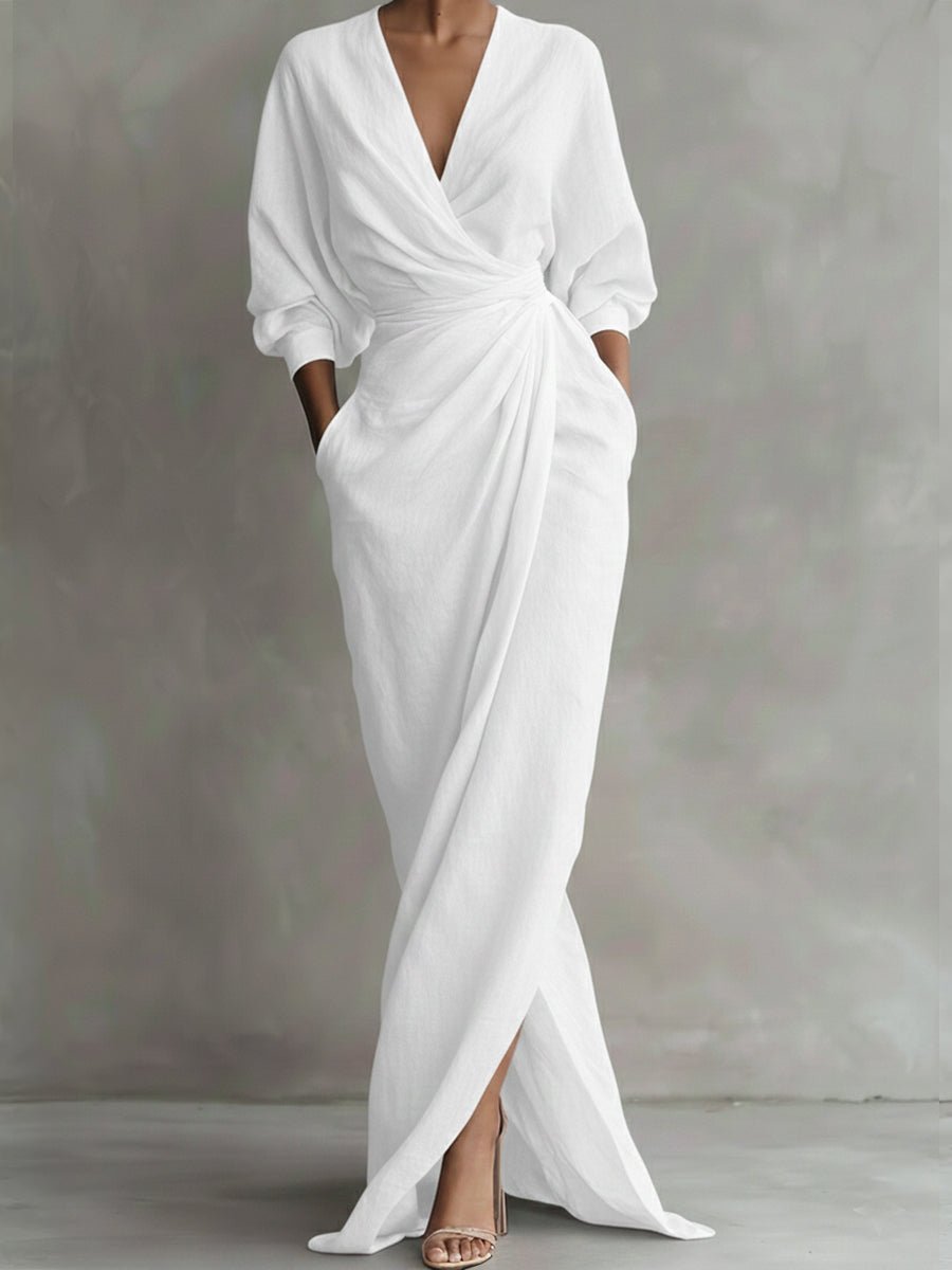 Celia Effortless Wrap Maxi Dress with 3/4 Sleeves