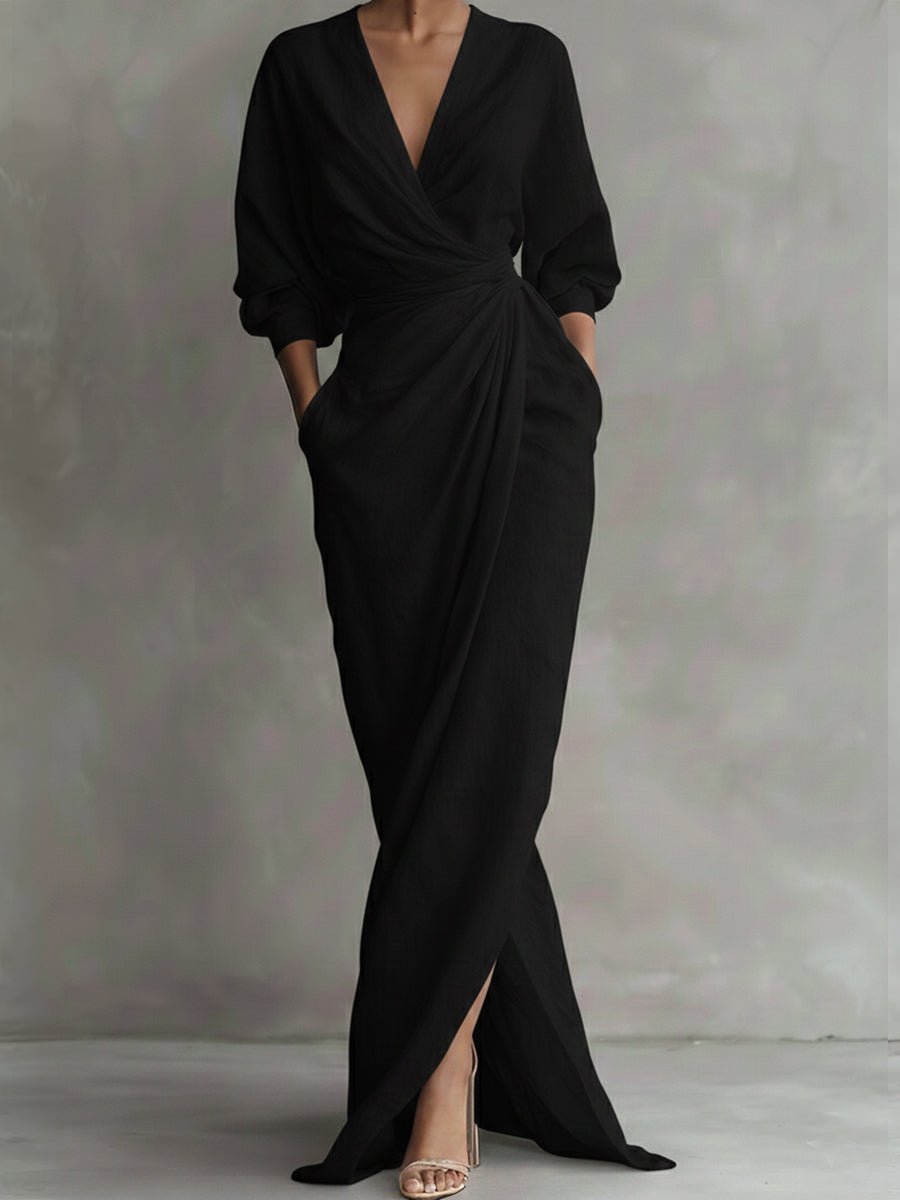Celia Effortless Wrap Maxi Dress with 3/4 Sleeves