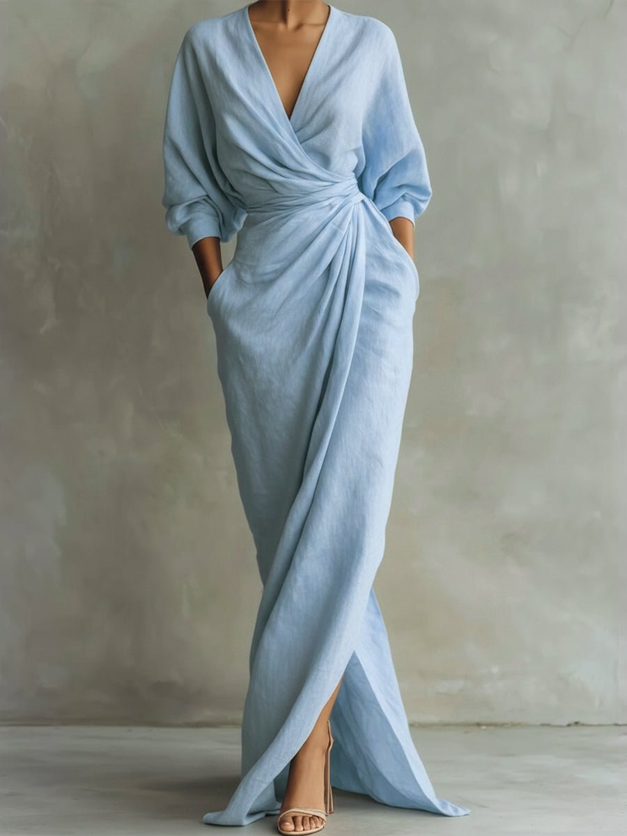 Celia Effortless Wrap Maxi Dress with 3/4 Sleeves