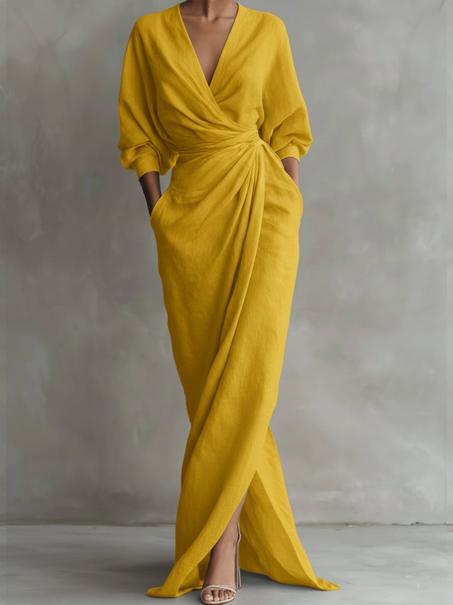 Celia Effortless Wrap Maxi Dress with 3/4 Sleeves